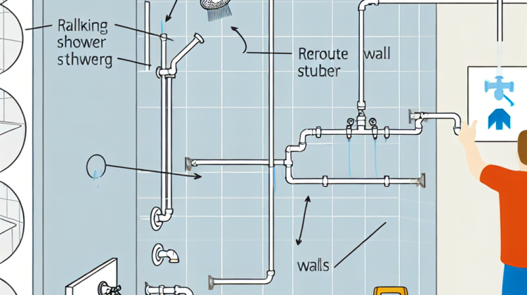 how to move plumbing shower from wall to celi g