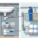 how to organize under bathroom sink with plumbing